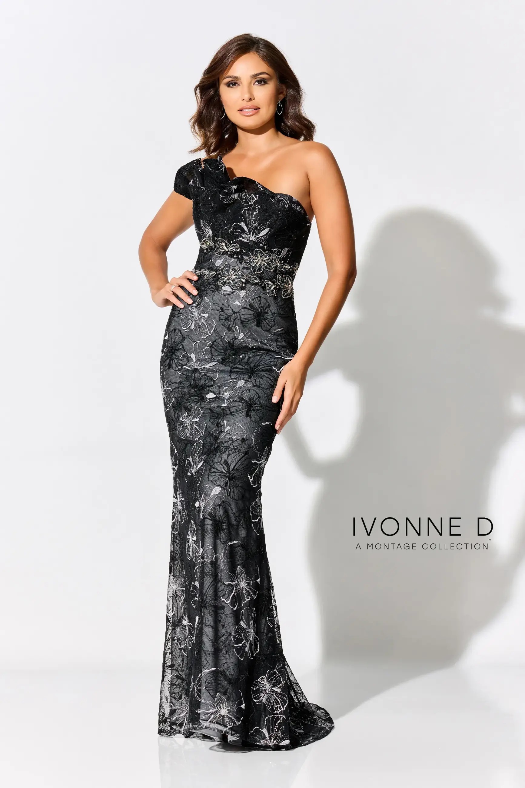 Model wearing Ivonne D dress